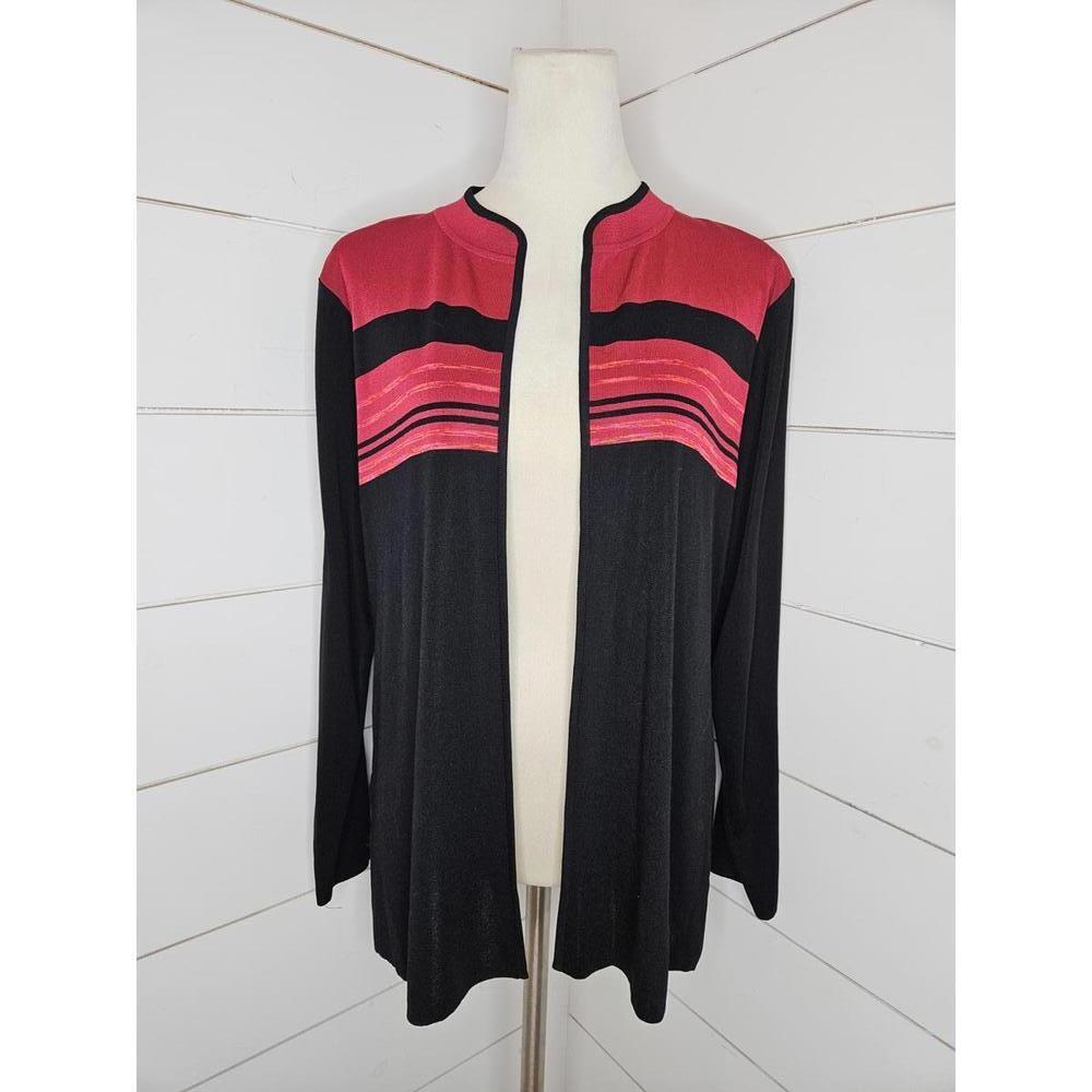 Exclusively Misook medium red & back cardigan sweater
